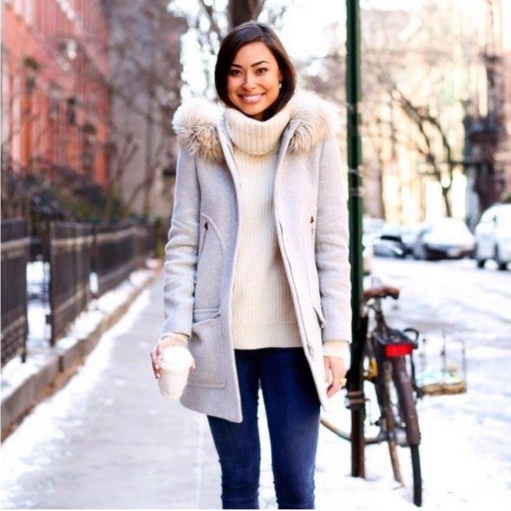 J.Crew Stadium Coat Grey Faux Fur 4